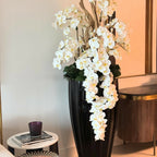 Glossy Black San Jose Vase with Cascading White Orchids – The Ever Botanic