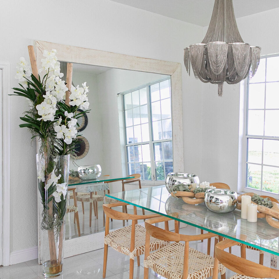 White Vanda Orchids and Driftwood Inside a Large Conical Glass Cylinder – The Ever Botanic