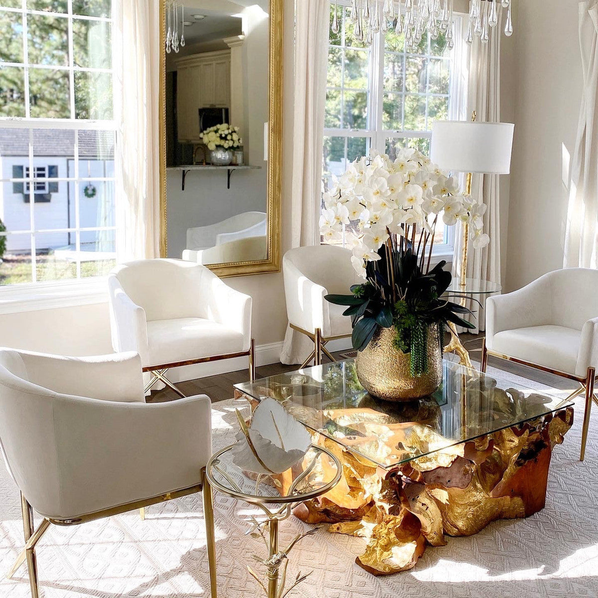Delaney Vase in Gold with Multiple Phalaenopsis Orchid Stems and Succulents – The Ever Botanic