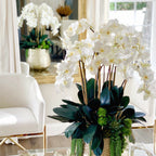 Delaney Vase in Gold with Multiple Phalaenopsis Orchid Stems and Succulents – The Ever Botanic