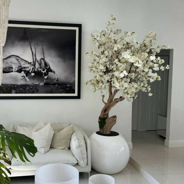 Personalized Cherry Blossom Tree in Glossy White Globe Vase – The Ever Botanic