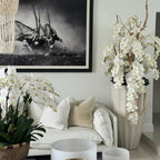 San Jose Beige Sand Vase with White Orchids in Cascade – The Ever Botanic