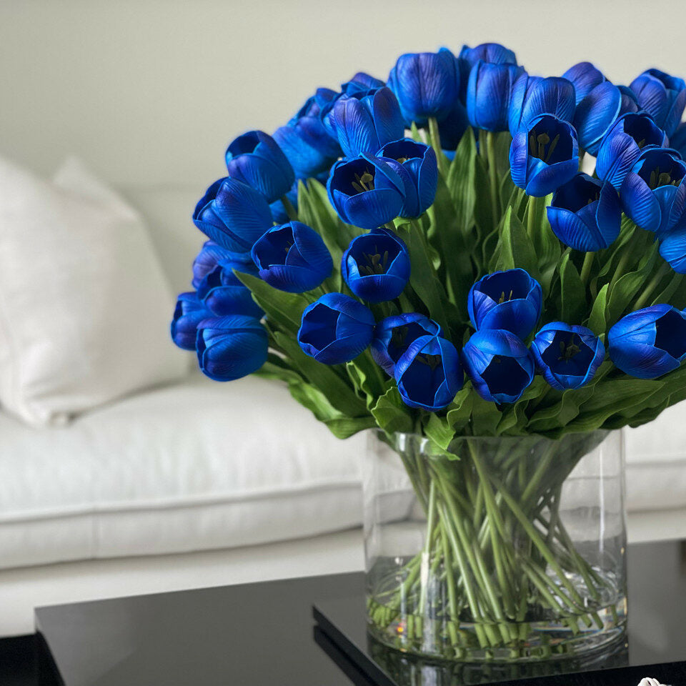 Blue Tulip Arrangement in Large Cylinder Vase – The Ever Botanic
