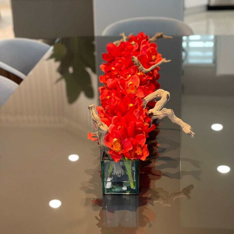 Modern House 48" Glass Planter with Red Cymbidiums – The Ever Botanic