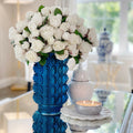 English White Roses in Textured Blue Vase – The Ever Botanic