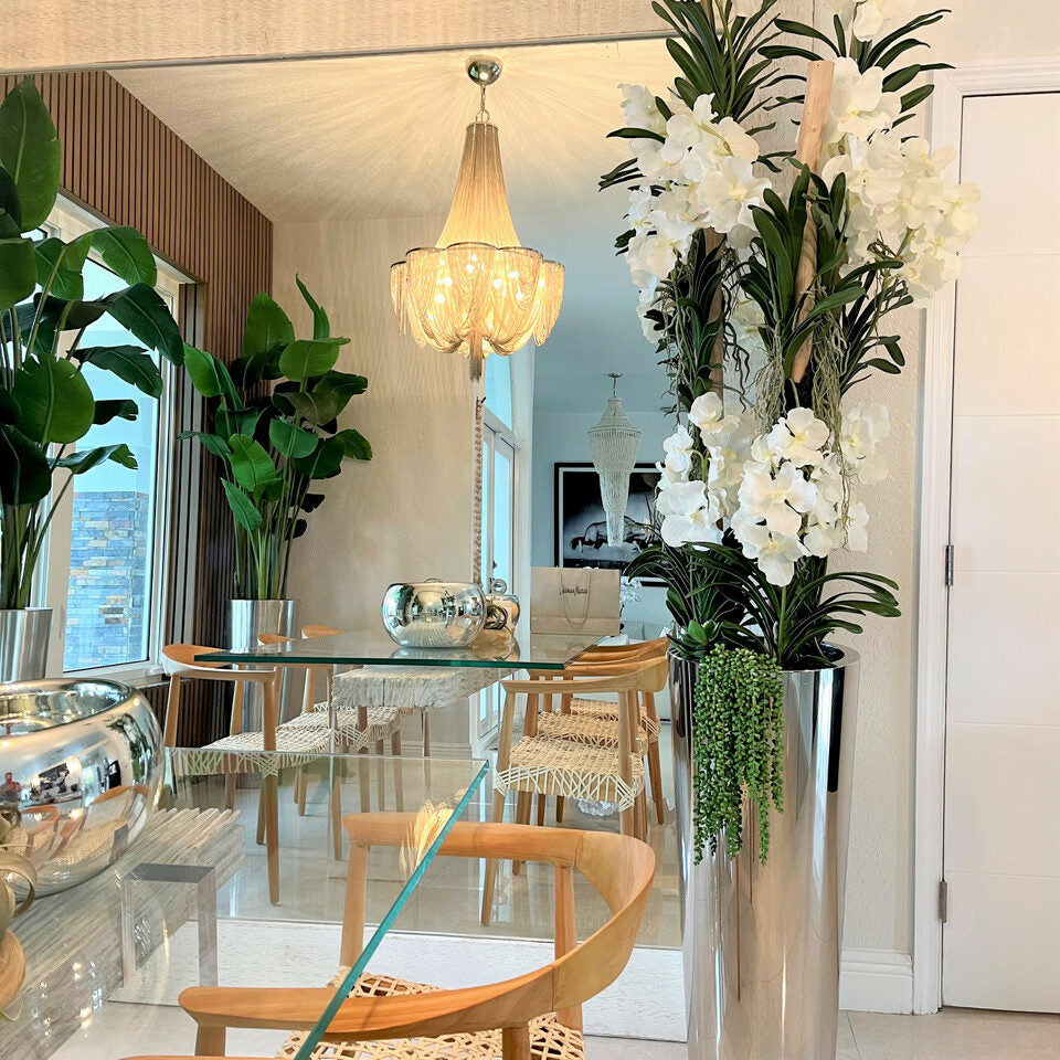 White Vandas in Conical Stainless Steel Planter – The Ever Botanic