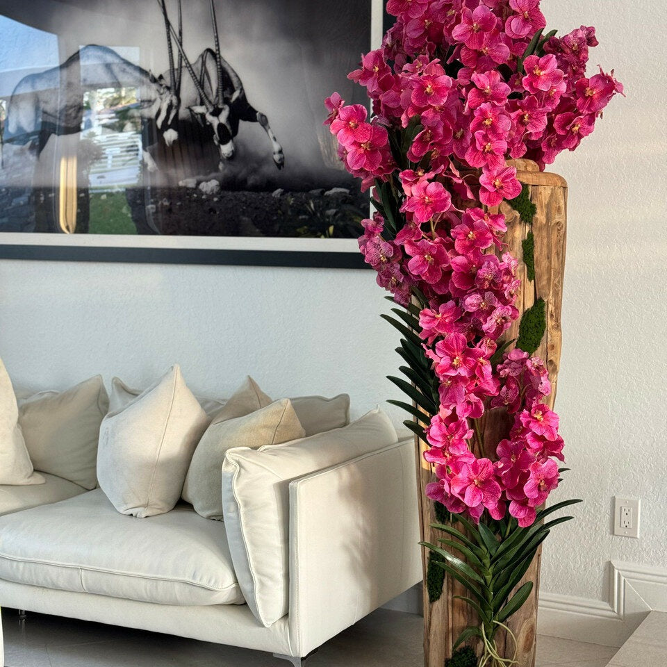 Large Teak Wood Vase with Natural Edges and Pink Vanda Orchids – The Ever Botanic